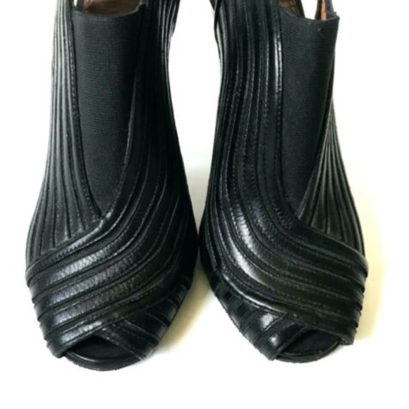 Givenchy Peep Toe Booties Boots 37.5 Black Leather - Picture 3 of 16